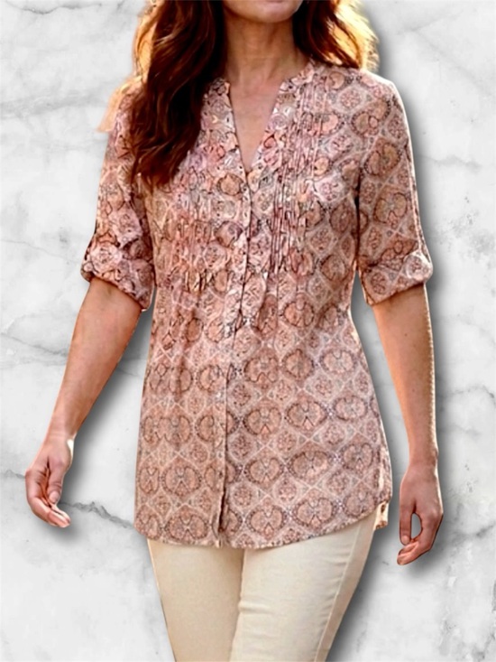 American Rag Tops - America Rag Boho Paisley Floral Tunic Semi Sheer Pintuck Front and Back Size M